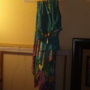 Teal and purple asymmetrical sundress